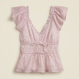 J. Crew Pink Floral V-Neck Blouse